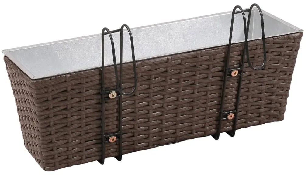 Jardiniera din ratan pentru balcon, 50 cm, 2 buc, Maro