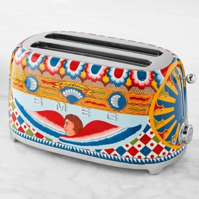 Prajitor de paine SMEG Dolce & Gabbana Sicily is my Love! TSF02DGEU, 1500 W, 4 felii, 6 trepte, Tava pentru firimituri, Cablu integrat, Otel inoxidabil, Multicolor