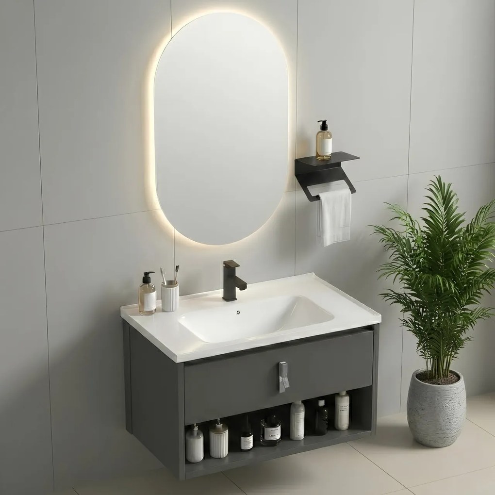 Set mobilier de baie cu lavoar Toledo 60cm Grey