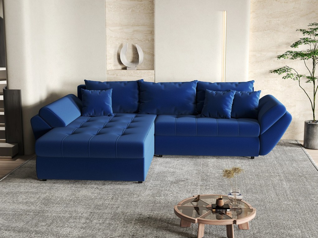 Colțar extensibil dumonde cu ladă de depozitare si sezut confortabil din spuma high-density, Loana Royal Blue 270x185 cm
