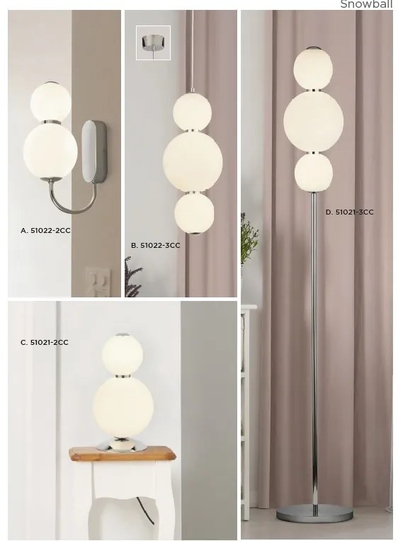 Aplica de perete LED moderna design elegant Snowball 51022-2CC SRT