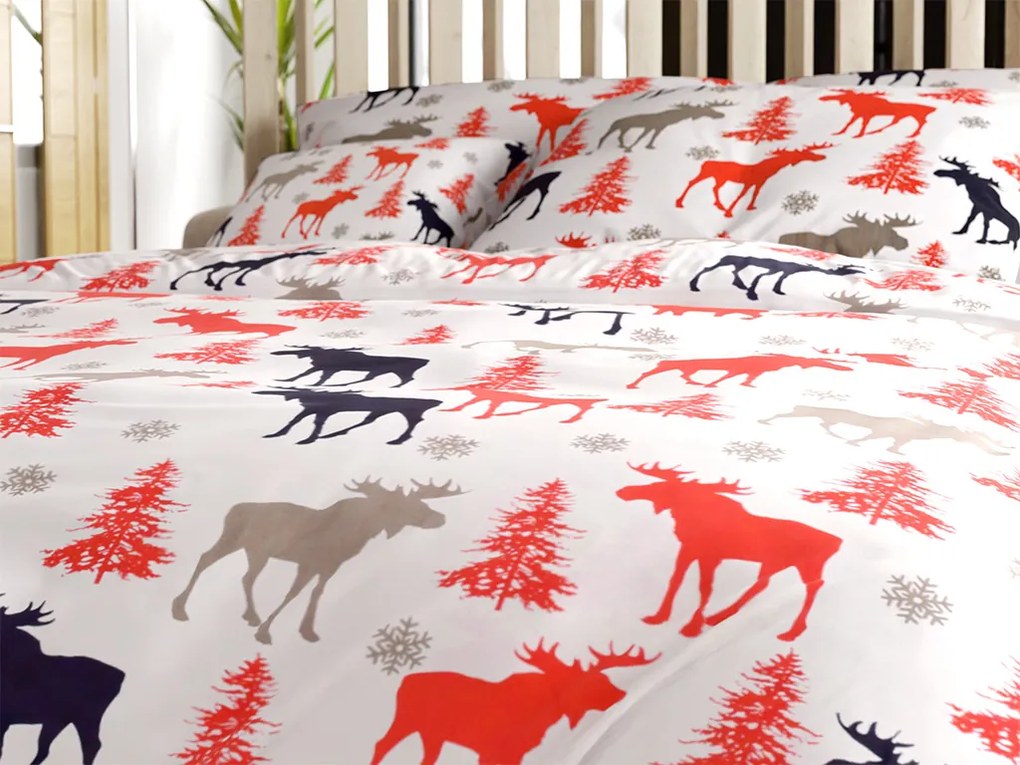 Lenjerie de pat din bumbac ELAN DE CRACIUN alb Dimensiune lenjerie de pat: 70 x 90 cm | 140 x 220 cm