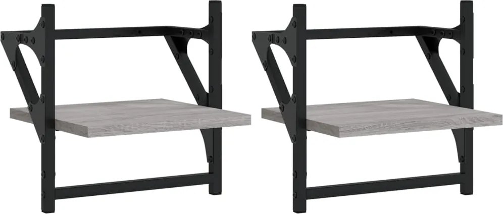 vidaXL Rafturi de perete cu bare, 2 buc., gri sonoma, 30x25x30 cm