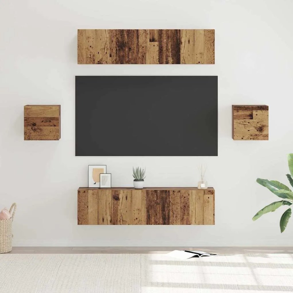 vidaXL Set comodă TV Pe perete 6 pcs Lemn vechi Lemn compozit