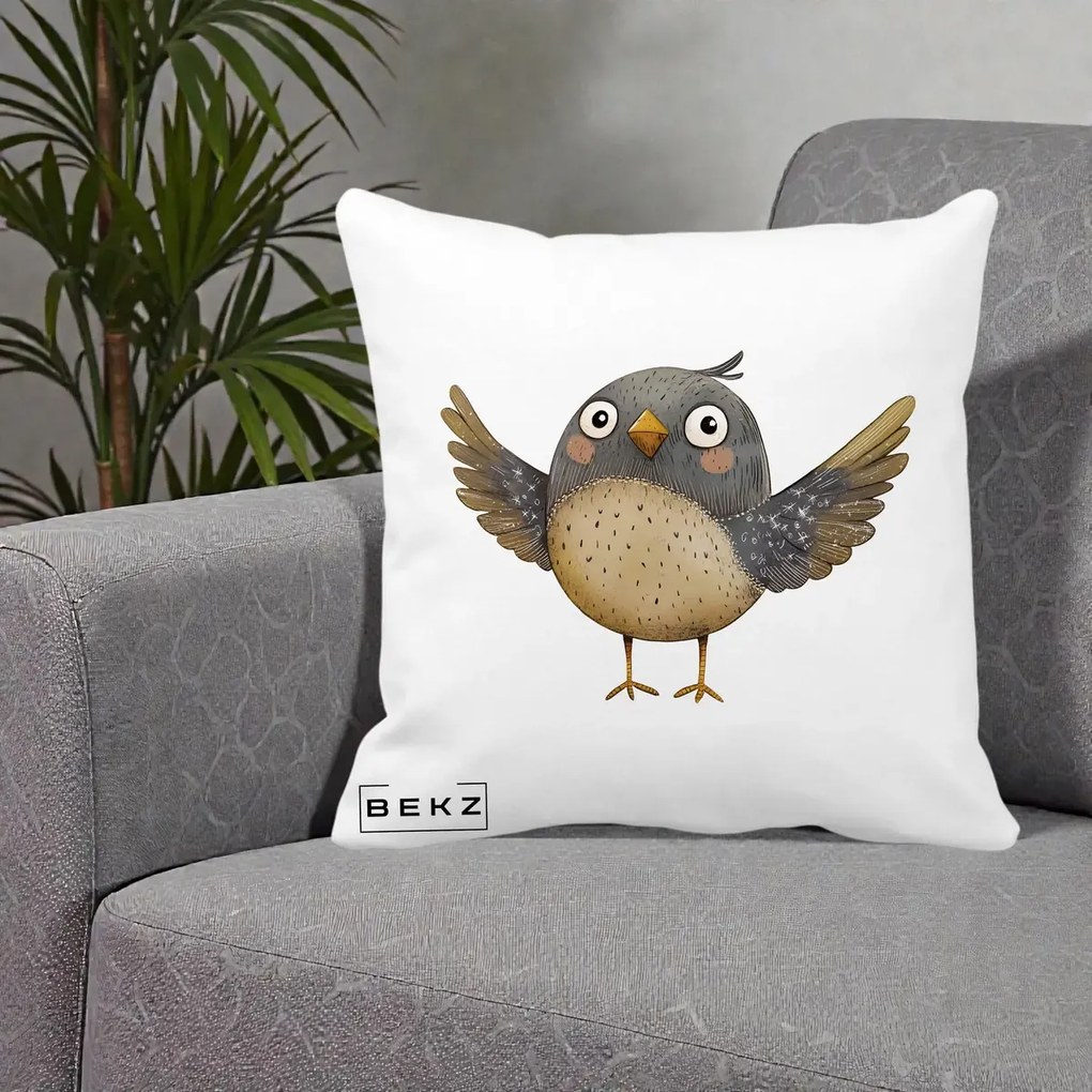 Perna Decorativa Pasare cu Aripi Intinse, 40x40 cm, Alba Mata, Husa Detasabila, Perna Inclusa, BEKZ®