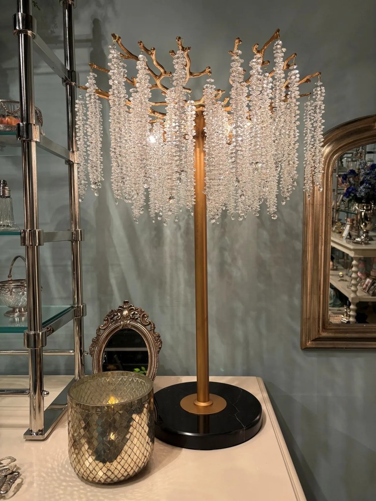 Lampă de masă din metal, auriu, cu cristale din sticlă, 85 x 56 cm, „Cascade”