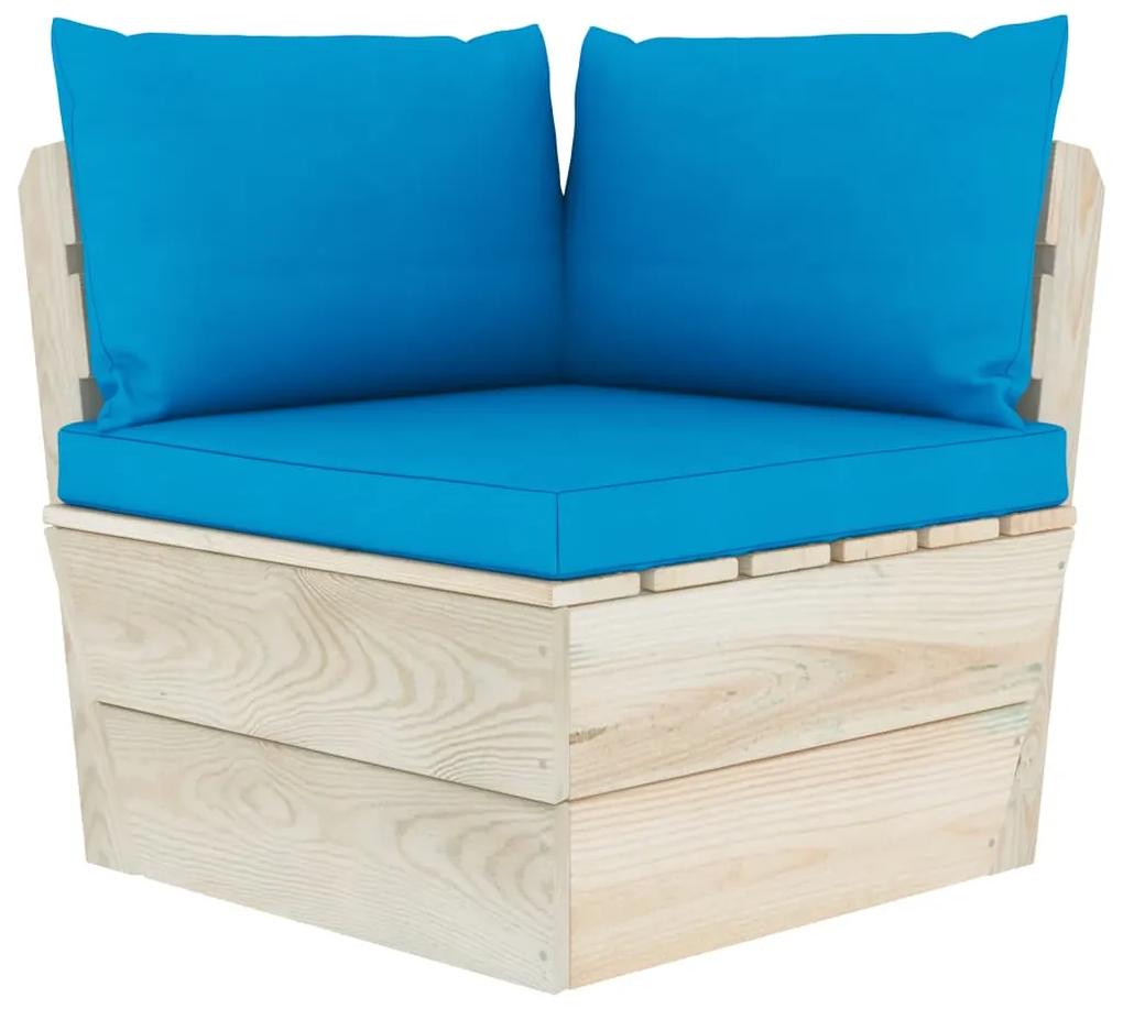 Set mobilier gradina din paleti cu perne, 6 piese, lemn molid Albastru deschis, 3x colt + 2x mijloc + masa, 1