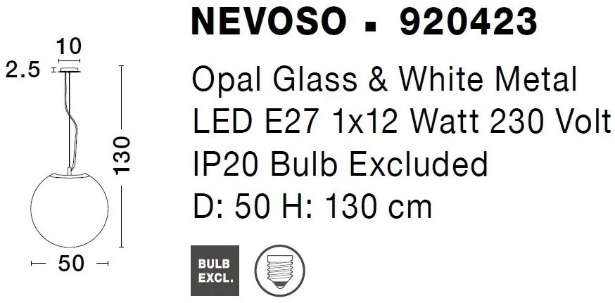 Pendul design modern Nevoso alb 50cm