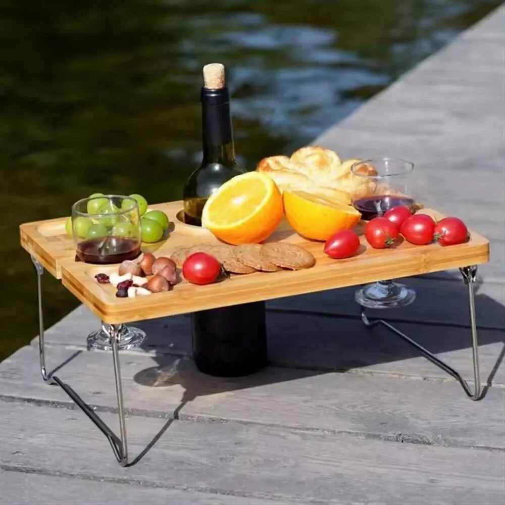 Masă de vin pliabilă din bambus EH, 38 x 28 x 18cm
