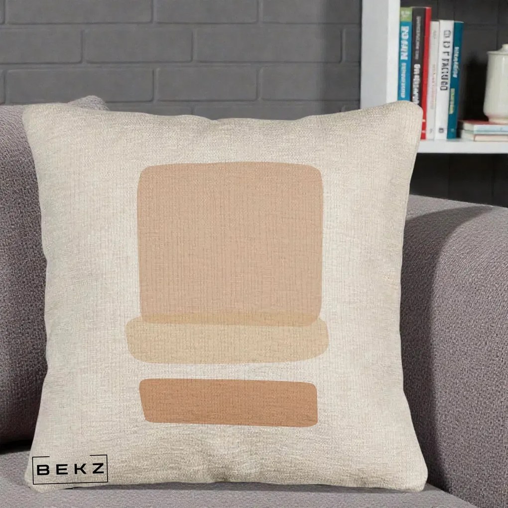 Perna Decorativa Abstract Forme Bej Poudre, 40x40 cm, Bej Canapea, Husa Detasabila, Perna Inclusa, BEKZ®