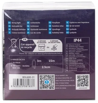 Aigostar - Instalație luminoasă LED de exterior pentru Crăciun, 600 LED, 8 funcții, 18 m, IP44, alb cald