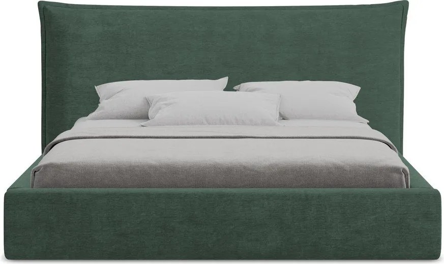Pat matrimonial verde tapițat cu spațiu de depozitare cu somieră 140x200 cm Esala – Makamii