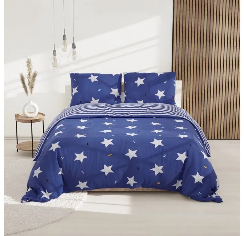Lenjerie de pat din bumbac albastru WHITE STRIPES