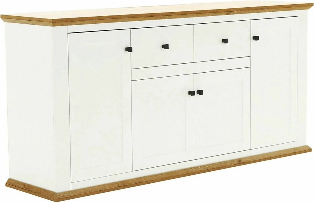 Comoda LEON MZ9, alb, stejar grand, PAL laminat/metal, 180x45x87 cm
