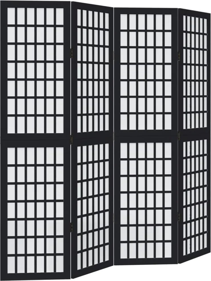 vidaXL Paravan de cameră cu 4 panouri, negru, lemn masiv paulownia