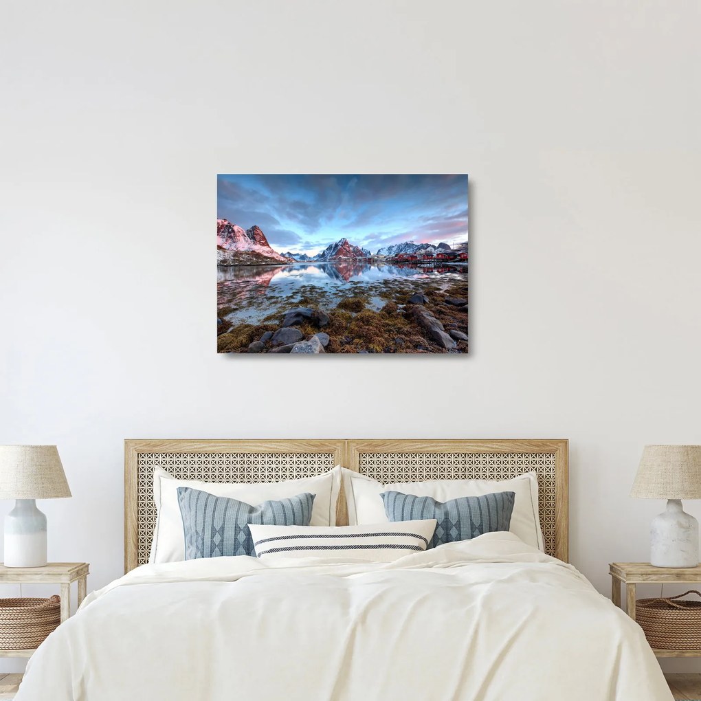 Tablou pe sticlă - Răsărit de soare deasupra Reine (70x50 cm)