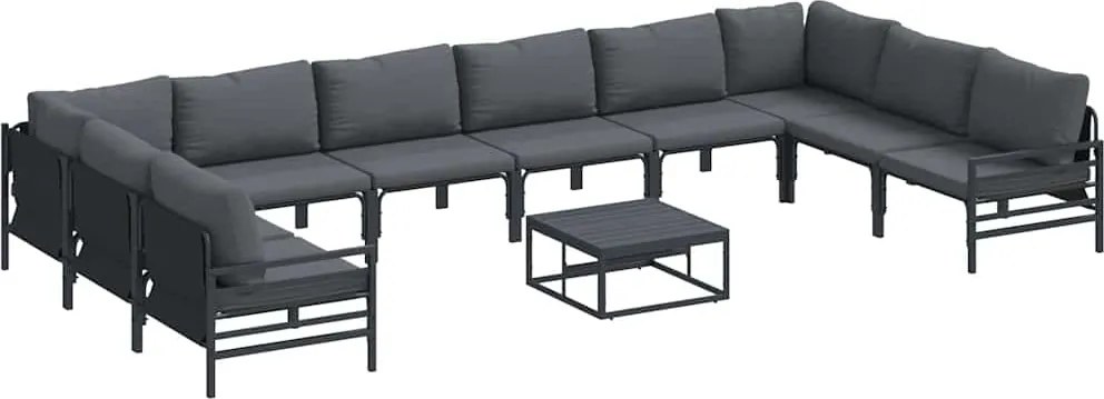 vidaXL Set de canapele pentru grădină cu pernă 11 pcs Negru Oțel