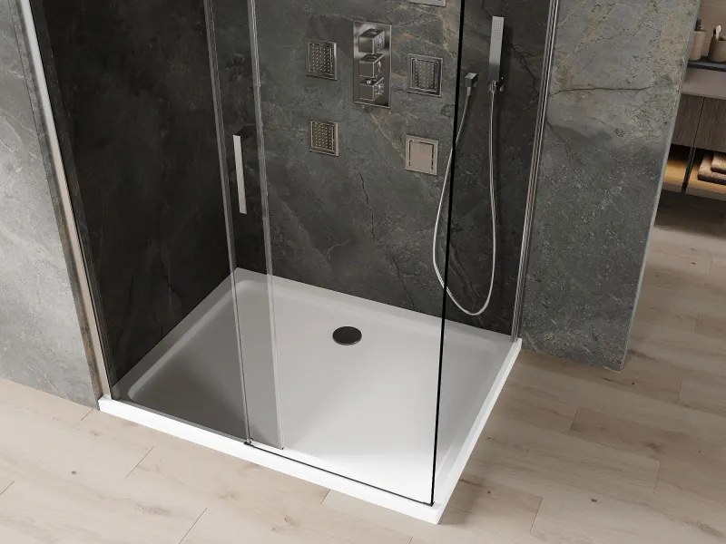 Mexen Omega cabină de duș glisantă 100 x 90 cm, grafit, crom + cadă Flat, alb - 825-100-090-01-40-4010