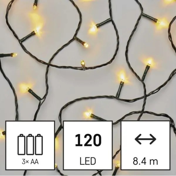 Ghirlandă LED pentru exterior 120xLED/3xAA 8,9 m IP44 alb cald