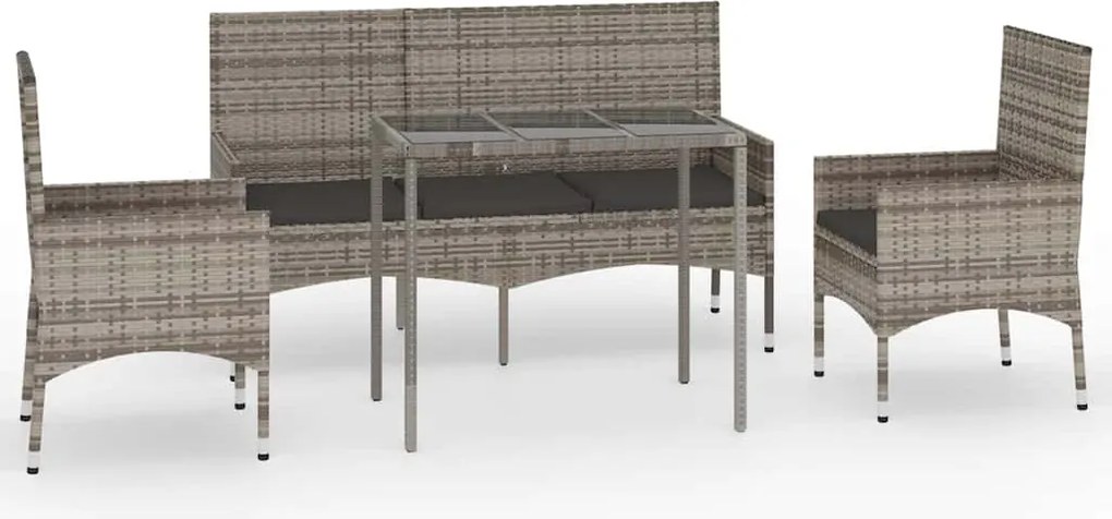 vidaXL Set mobilier de grădină cu perne, 4 piese, gri, poliratan
