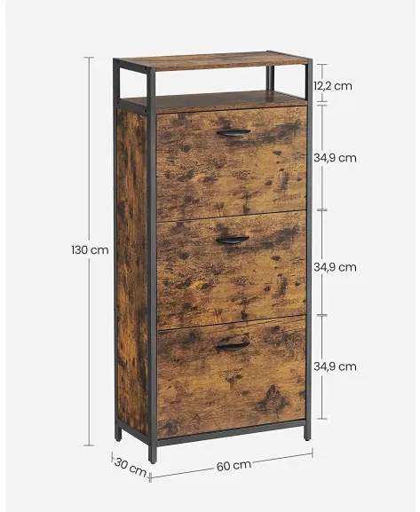 Dulap Pentru Pantofi Cu 3 Usi Rabatabile, Vintage Maro Si Negru, 60 Cm