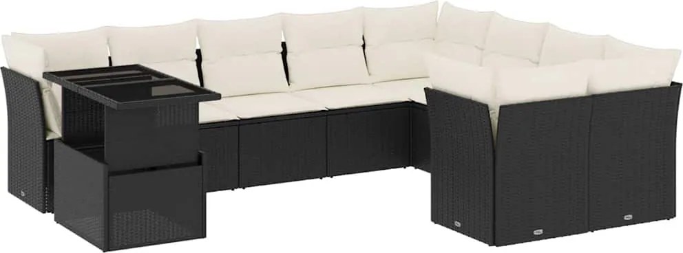 vidaXL Set canapele de grădină cu perne, 10 piese, negru, poliratan