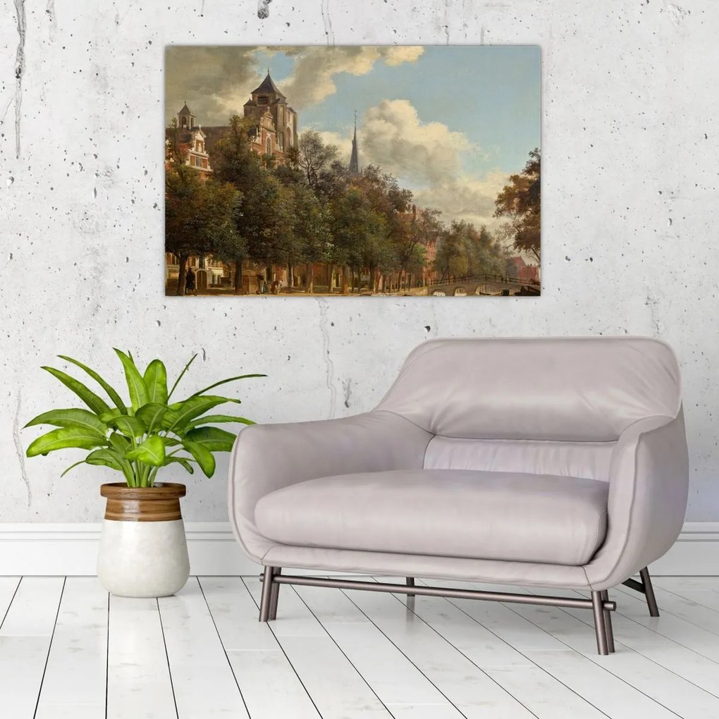 Tablou - Jan van der Heyden, View Down a Dutch Canal, reproducere (90x60 cm)