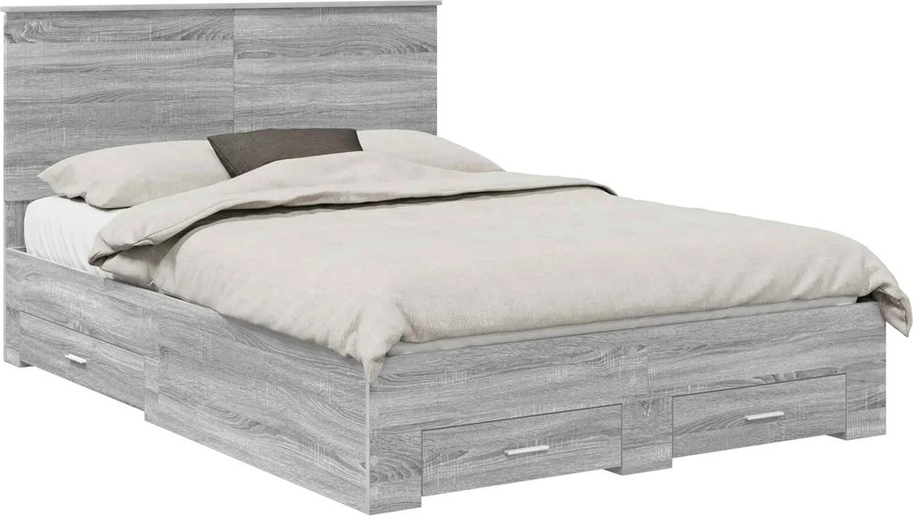 vidaXL Cadru de pat cu headboard Gri Sonoma 140 x 190 cm Lemn compozit