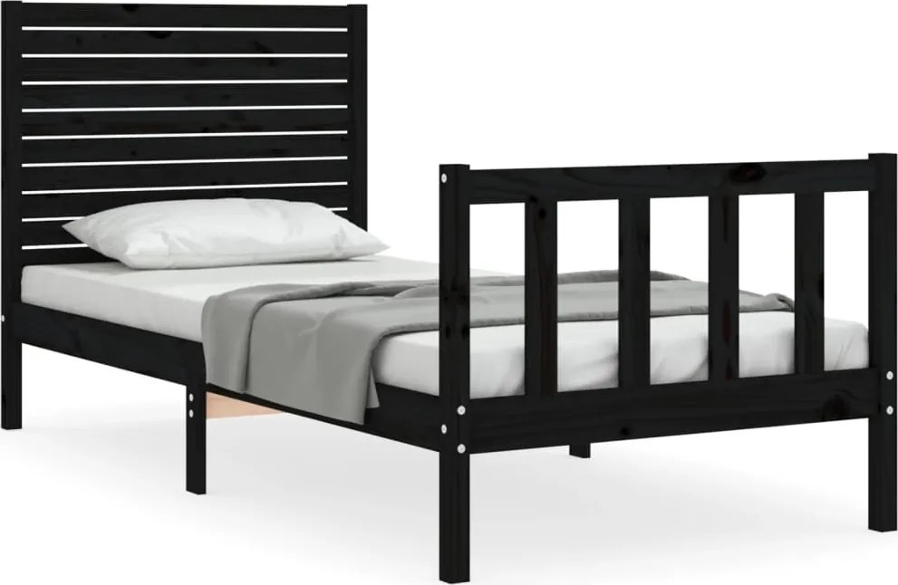 vidaXL Cadru de pat cu tăblie Small Single, negru, lemn masiv