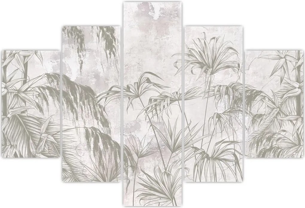 Tablou - Plante tropicale pe perete gri (150x105 cm)
