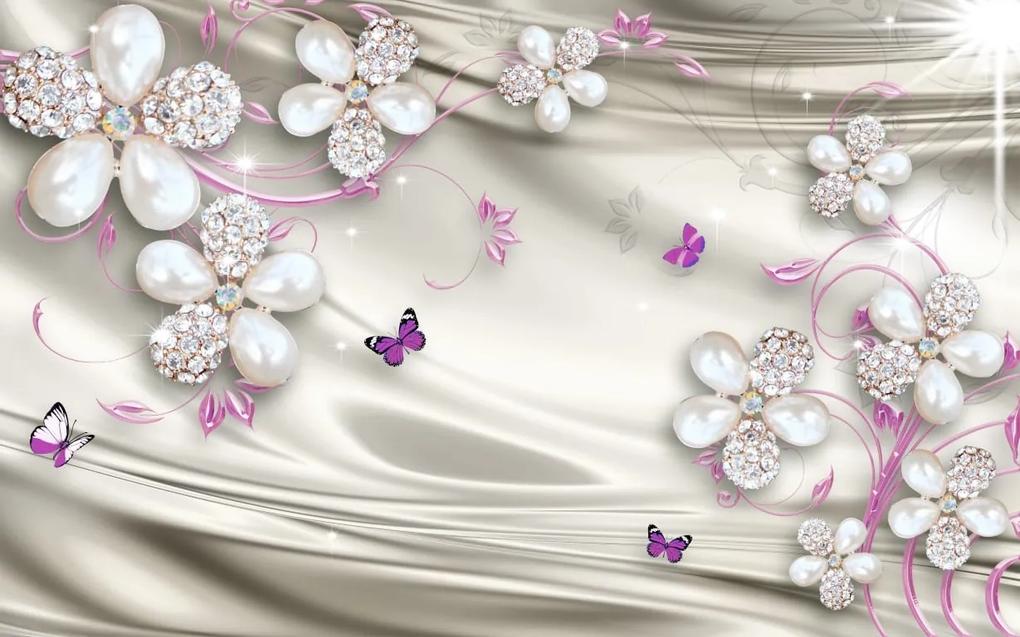 Tapet Premium Canvas - Flori si perle abstracte