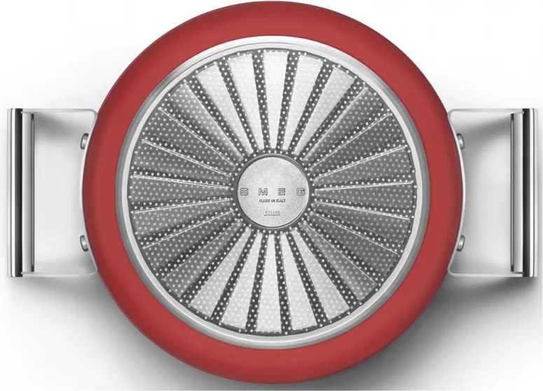 Oala cu capac SMEG CKFC2411RDM, 4,8 l, Ø24 cm, Acoperire cu teflon, Pana la 250°C, Inductie, Rosu