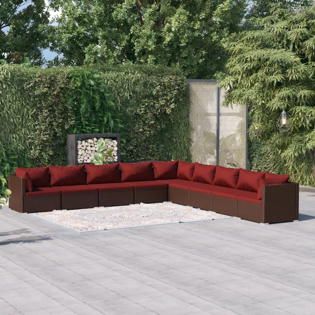 3101787 vidaXL Set mobilier de grădină cu perne, 9 piese, maro, poliratan