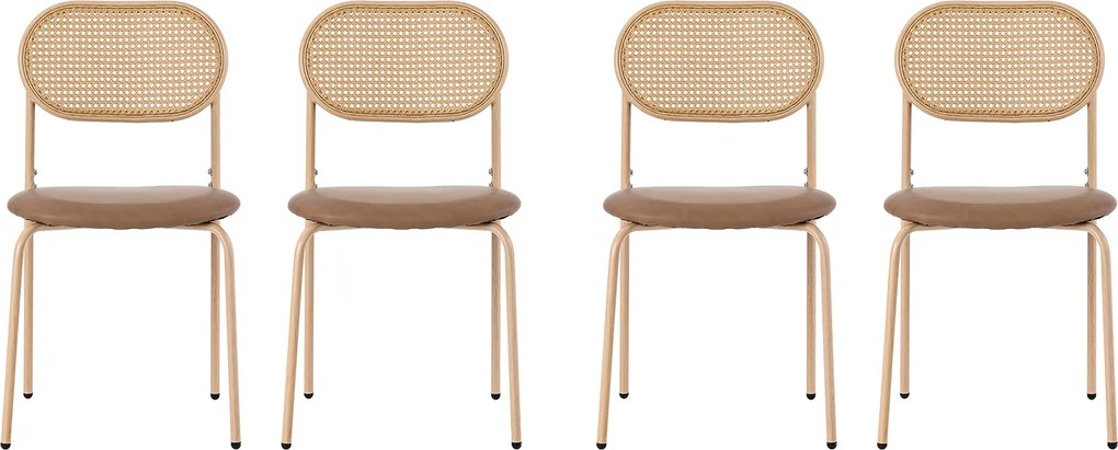 Set de 4 Scaune pentru Sufragerie Moderne din Rattan cu Structură Metalică, 60x50x48 cm, Maro