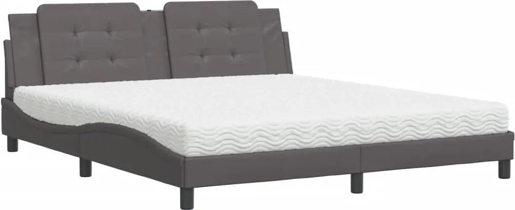 vidaXL Pat cu saltea, Zadar, gri, 180x200 cm, piele ecologică