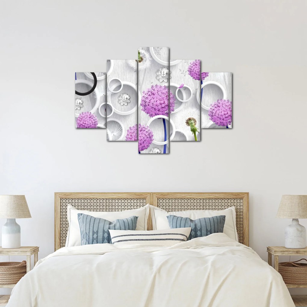 Tablou cu abstracție 3D cu cercuri și flori (150x105 cm)