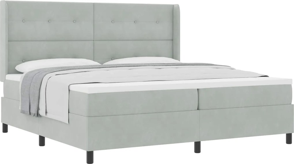 vidaXL Pat cu arcuri cu saltea Gri deschis 200 x 200 cm Catifea