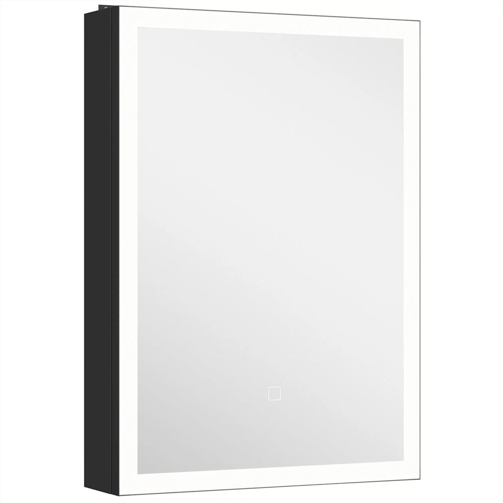 HOMCOM Dulap de Baie cu Oglindă și LED, 3 Culori, 50x70 cm, Soft-Close, Priză, Rafturi Reglabile, Negru | Aosom Romania
