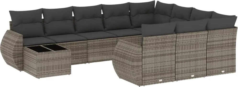 vidaXL Set canapele de grădină cu perne, 11 piese, gri, poliratan