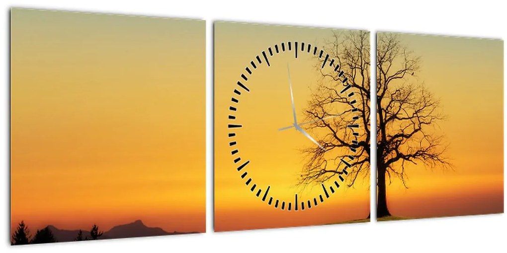 Tablou - Copacul în câmp (cu ceas) (90x30 cm)
