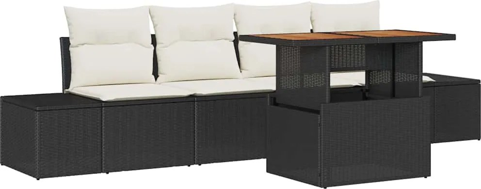 vidaXL Set de canapele pentru grădină 5 pcs Negru Rattan poli