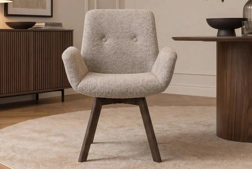 Set de 2 scaune pivotante, Lemn de stejar, textil boucle taupe BALTIC