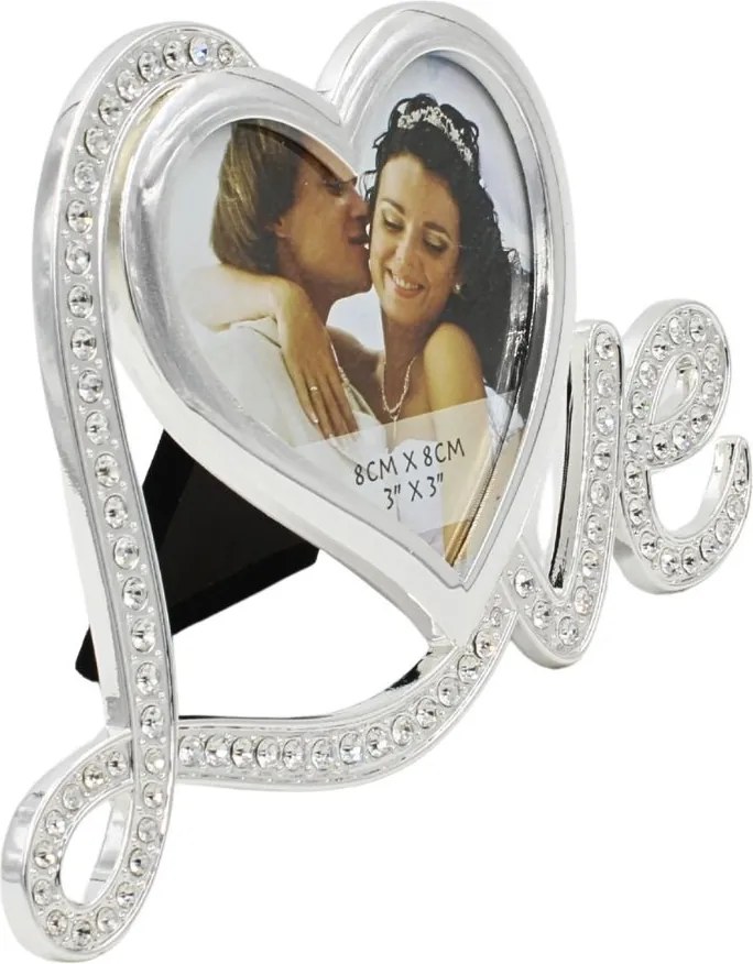 Ramă Foto AZAY Love cu Cristale, 8x8 cm, Ramă Foto Inimă pentru Cuplu, Cadou Romantic, Cadou Nuntă, Cutie Cadou Inclusă