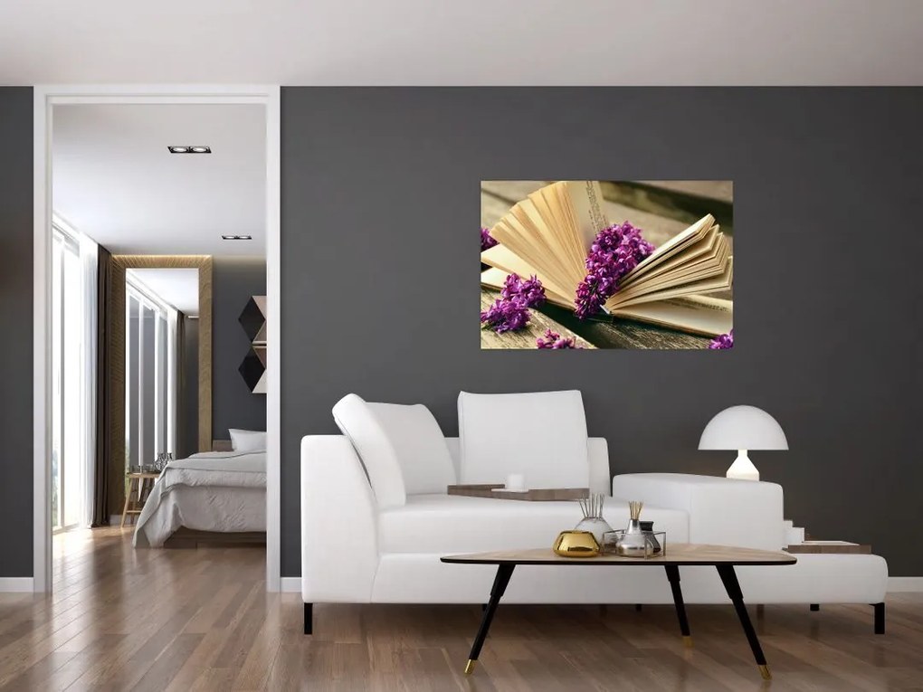 Tablou cu cartea și lavanda (90x60 cm)
