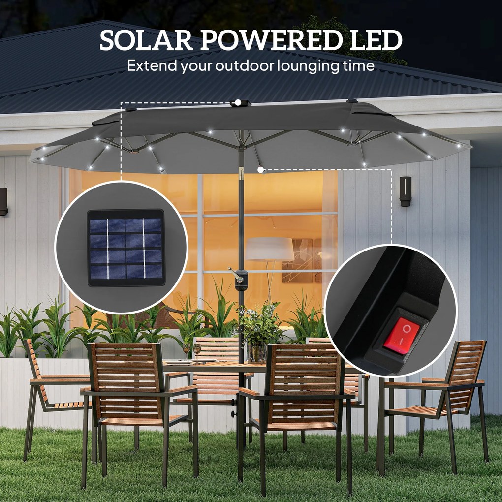 Outsunny Umbrelă de Terasă cu Două Fețe, Bază în Cruce, Sistem de Înclinare și Manivelă | Aosom Romania