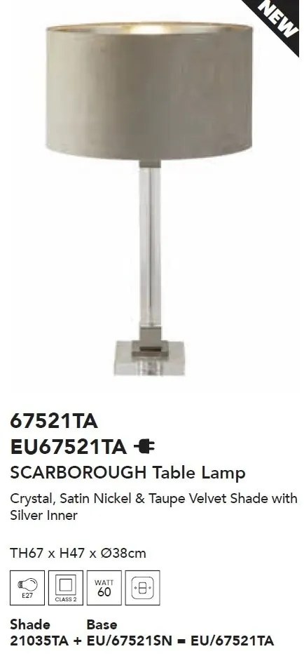 Veioza/Lampa de masa design modern Scarborough, nickel, taupe