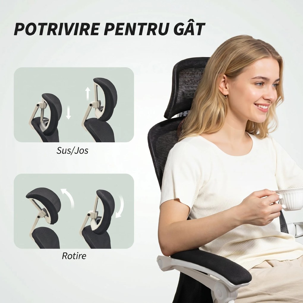 HOMCOM Scaun de Birou Rabatabil 135°, cu Suport pentru Picioare, Suport Lombar, Tetieră, Înălțime Reglabilă, din Plasă, Negru | Aosom Romania
