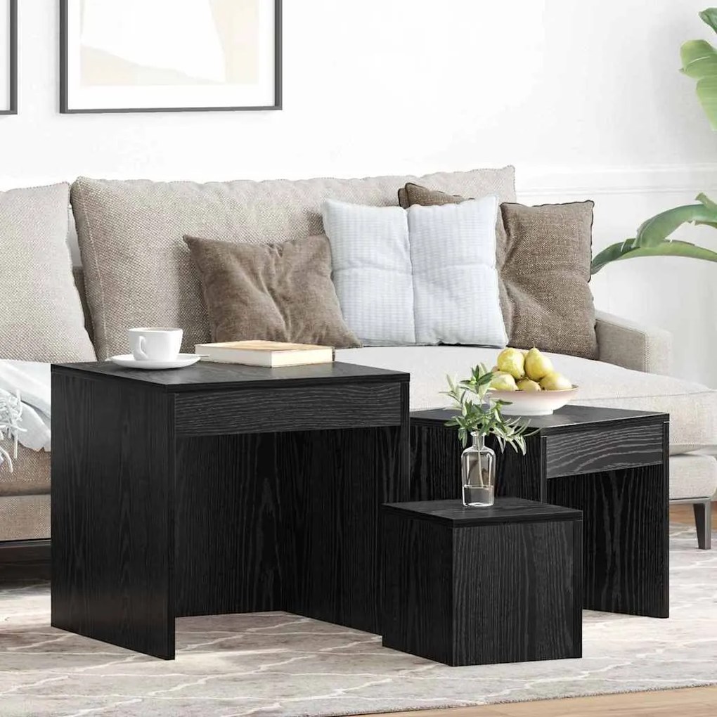 vidaXL Măsuțe de cafea 3 pcs Stejar negru 45 x 45 x 45 cm