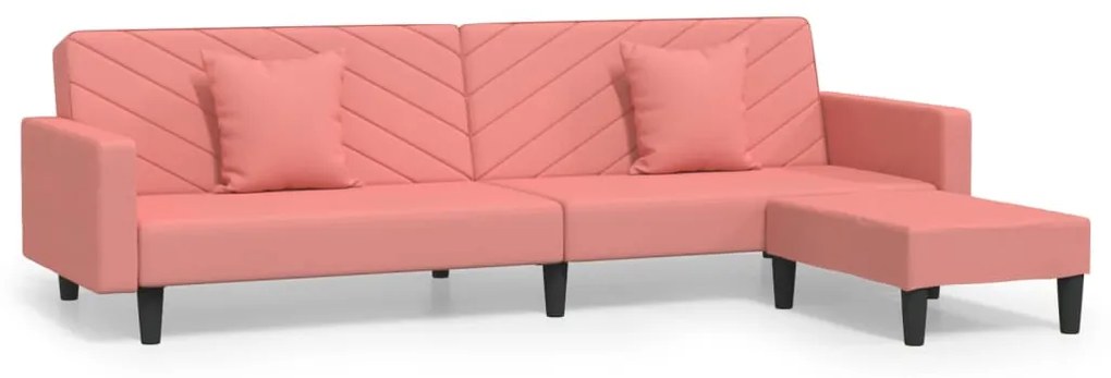 3081847 vidaXL Canapea extensibilă 2 locuri, 2 perne&taburet, roz, catifea