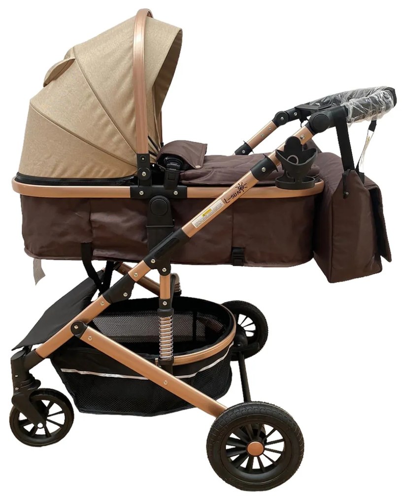 Carucior 2 in 1 pentru copii, cu maner reversibil si suspensii, 0-36 luni - CPC-31-crem